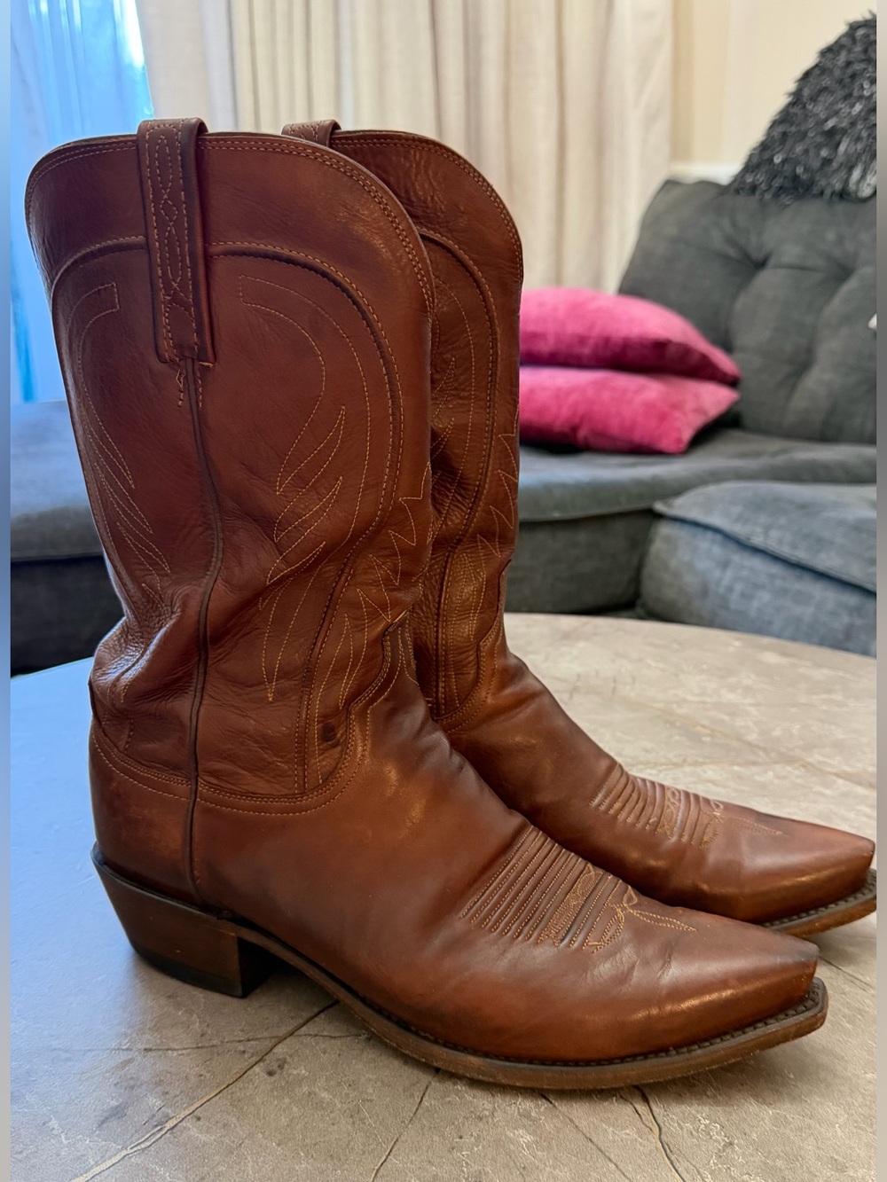 Lucchese 1883 "Bart" Tan Burnished Ranch Hand Cowboy Boots Size 11.5 D